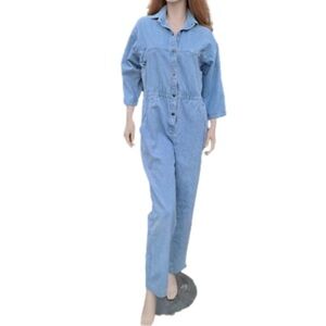 Dreams vintage 80s 90s light wash chambray denim cotton snap jumpsuit coveralls